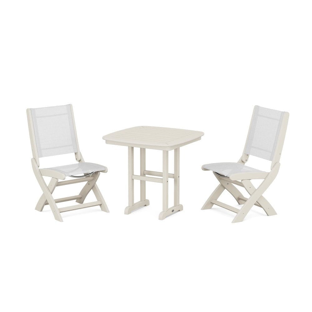 POLYWOOD® Outdoor Furniture Sand / White Sling POLYWOOD® - Coastal Folding Side Chair 3-Piece Dining Set - PWS1207