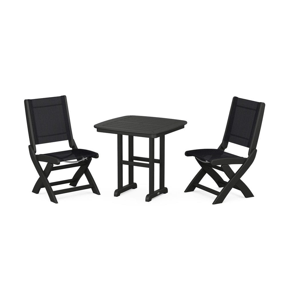 POLYWOOD® Outdoor Furniture Black / Black Sling POLYWOOD® - Coastal Folding Side Chair 3-Piece Dining Set - PWS1207