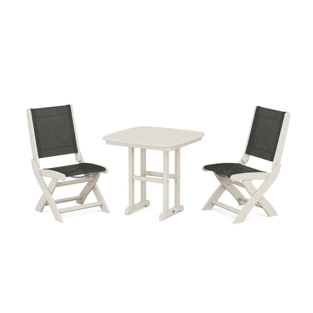 POLYWOOD® Outdoor Furniture Sand / Ember Sling POLYWOOD® - Coastal Folding Side Chair 3-Piece Dining Set - PWS1207