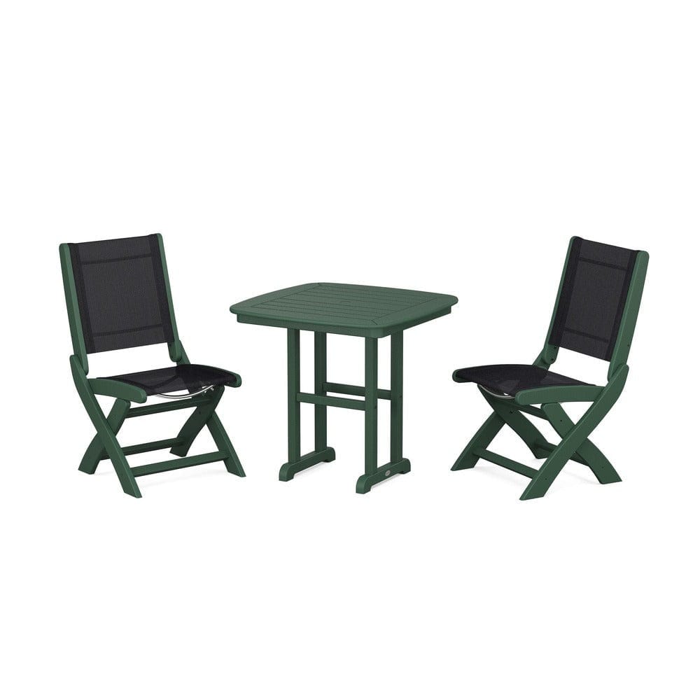 POLYWOOD® Outdoor Furniture Green / Black Sling POLYWOOD® - Coastal Folding Side Chair 3-Piece Dining Set - PWS1207