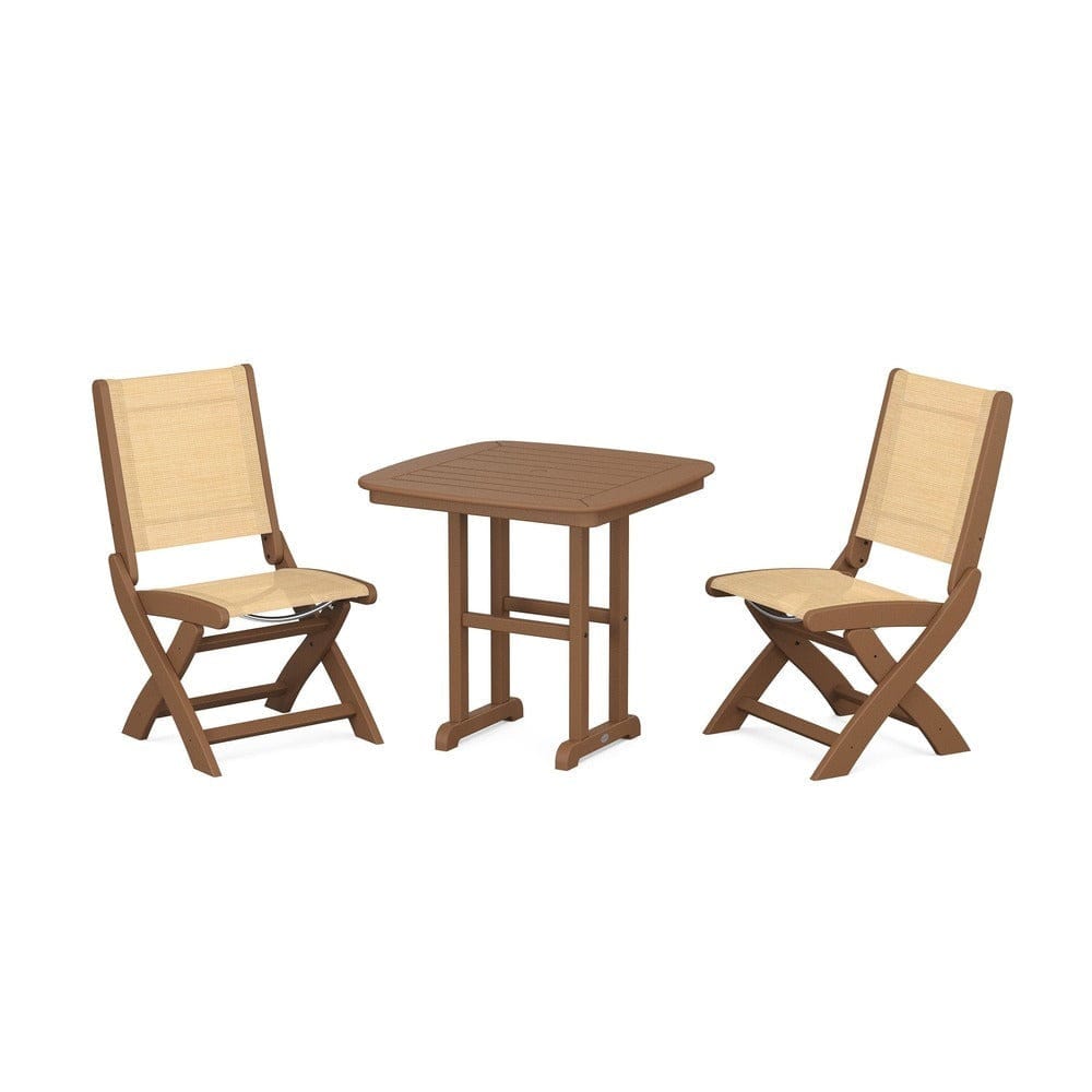 POLYWOOD® Outdoor Furniture Teak / Dupioni Apricot Sling POLYWOOD® - Coastal Folding Side Chair 3-Piece Dining Set - PWS1207