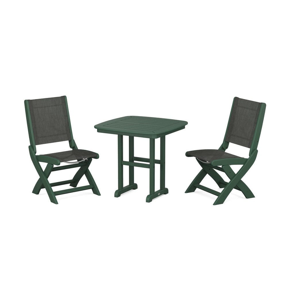 POLYWOOD® Outdoor Furniture Green / Ember Sling POLYWOOD® - Coastal Folding Side Chair 3-Piece Dining Set - PWS1207