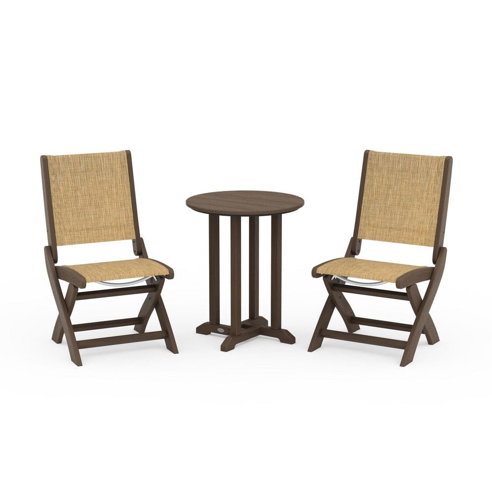 POLYWOOD® Outdoor Furniture POLYWOOD® - Coastal Folding Side Chair 3-Piece Round Bistro Dining Set - PWS1296