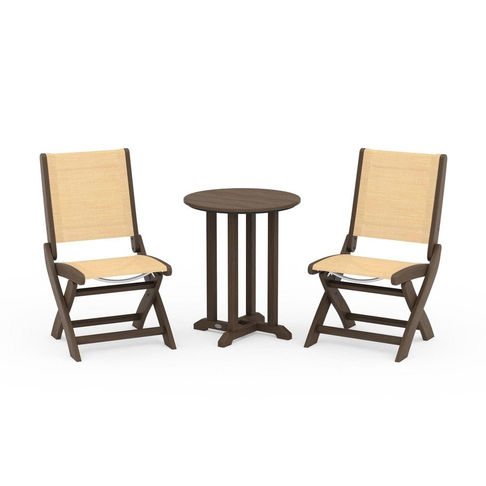 POLYWOOD® Outdoor Furniture POLYWOOD® - Coastal Folding Side Chair 3-Piece Round Bistro Dining Set - PWS1296
