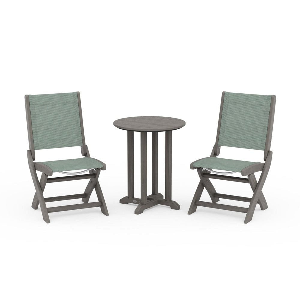POLYWOOD® Outdoor Furniture POLYWOOD® - Coastal Folding Side Chair 3-Piece Round Bistro Dining Set - PWS1296