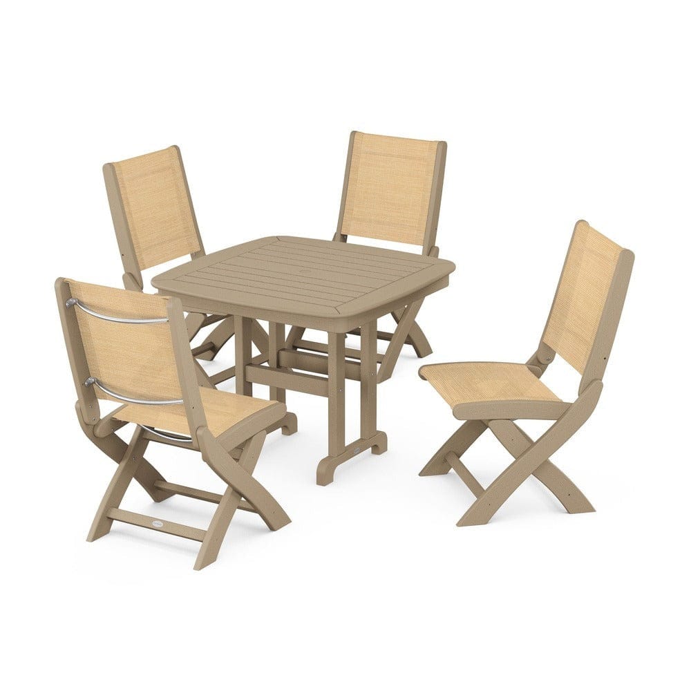 POLYWOOD® Outdoor Furniture POLYWOOD® - Coastal Folding Side Chair 5-Piece Dining Set - PWS1238