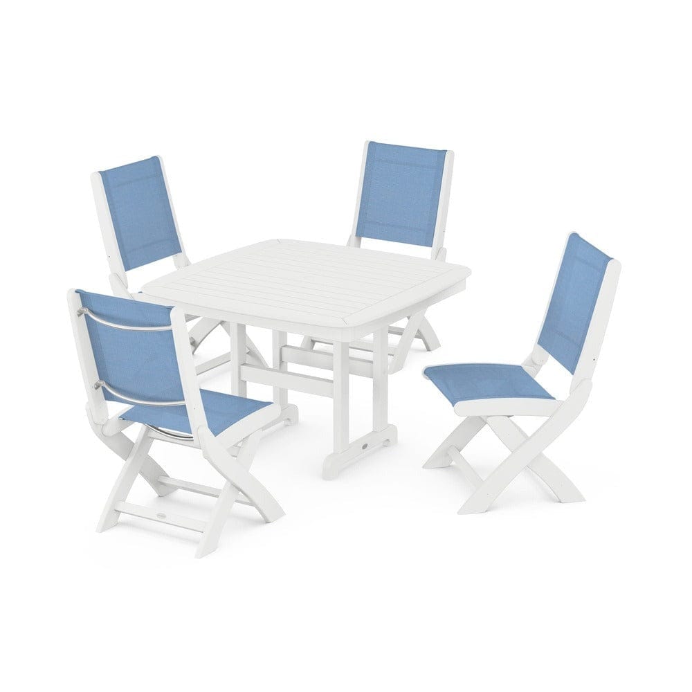 POLYWOOD® Outdoor Furniture White / Poolside Sling POLYWOOD® - Coastal Folding Side Chair 5-Piece Dining Set - PWS916