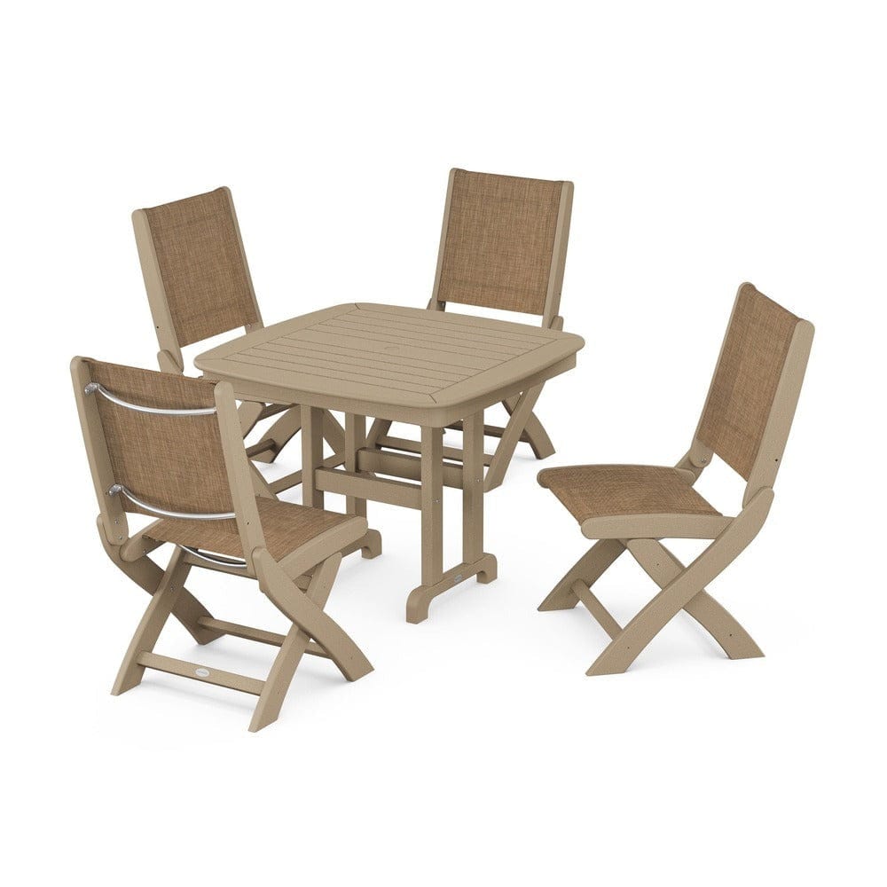 POLYWOOD® Outdoor Furniture POLYWOOD® - Coastal Folding Side Chair 5-Piece Dining Set - PWS1238