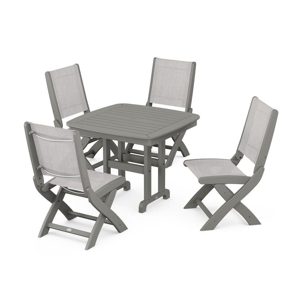 POLYWOOD® Outdoor Furniture Slate Grey / Parchment Sling POLYWOOD® - Coastal Folding Side Chair 5-Piece Dining Set - PWS1238