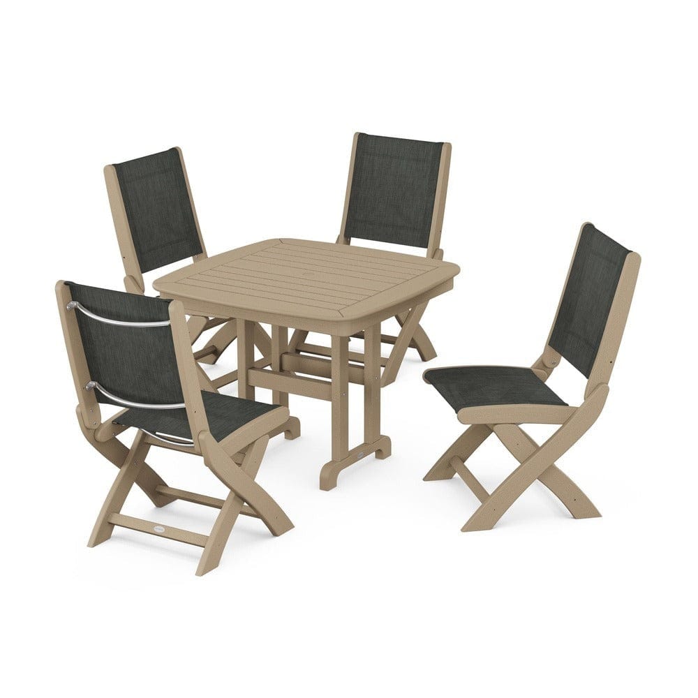 POLYWOOD® Outdoor Furniture POLYWOOD® - Coastal Folding Side Chair 5-Piece Dining Set - PWS1238