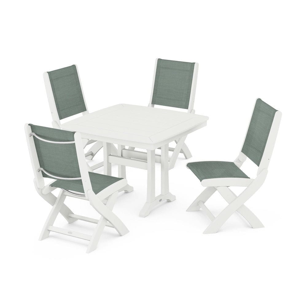 POLYWOOD® - Coastal Folding Side Chair 5-Piece Dining Set with Trestle Legs - PWS968 Outdoor Furniture POLYWOOD®