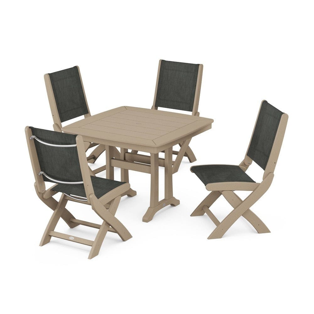 POLYWOOD® Outdoor Furniture POLYWOOD® - Coastal Folding Side Chair 5-Piece Dining Set with Trestle Legs - PWS968