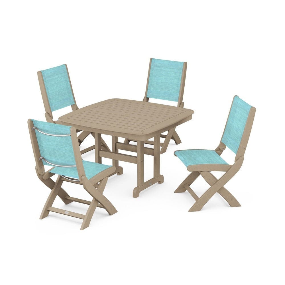 POLYWOOD® Outdoor Furniture POLYWOOD® - Coastal Folding Side Chair 5-Piece Dining Set - PWS916