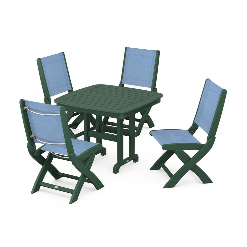 POLYWOOD® Outdoor Furniture Green / Poolside Sling POLYWOOD® - Coastal Folding Side Chair 5-Piece Dining Set - PWS1238