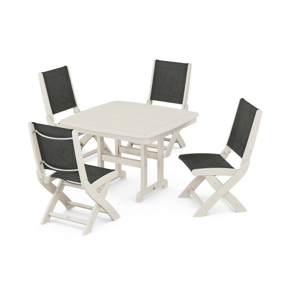 POLYWOOD® Outdoor Furniture Sand / Ember Sling POLYWOOD® - Coastal Folding Side Chair 5-Piece Dining Set - PWS916