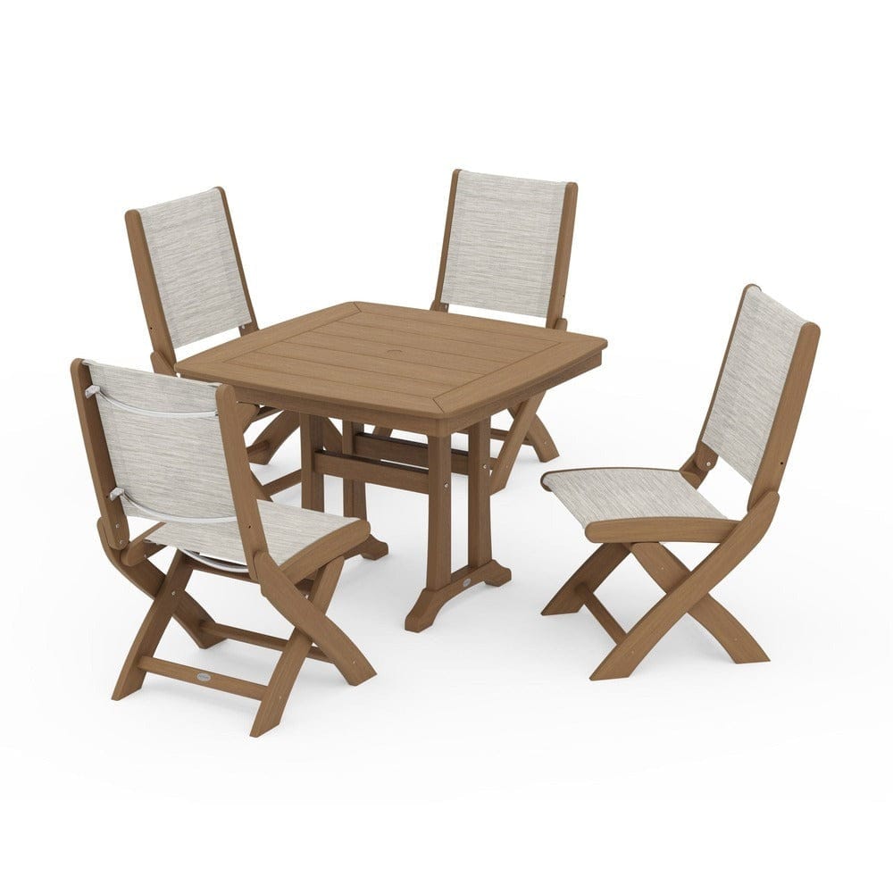 POLYWOOD® Outdoor Furniture POLYWOOD® - Coastal Folding Side Chair 5-Piece Dining Set with Trestle Legs - PWS968