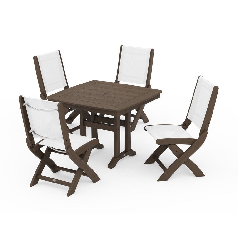 POLYWOOD® Outdoor Furniture POLYWOOD® - Coastal Folding Side Chair 5-Piece Dining Set with Trestle Legs - PWS968