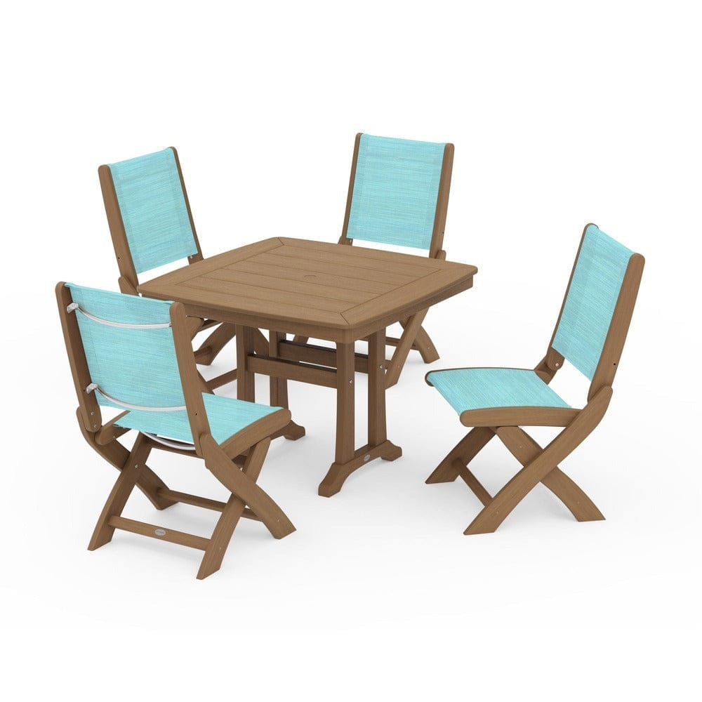 POLYWOOD® Outdoor Furniture POLYWOOD® - Coastal Folding Side Chair 5-Piece Dining Set with Trestle Legs - PWS968