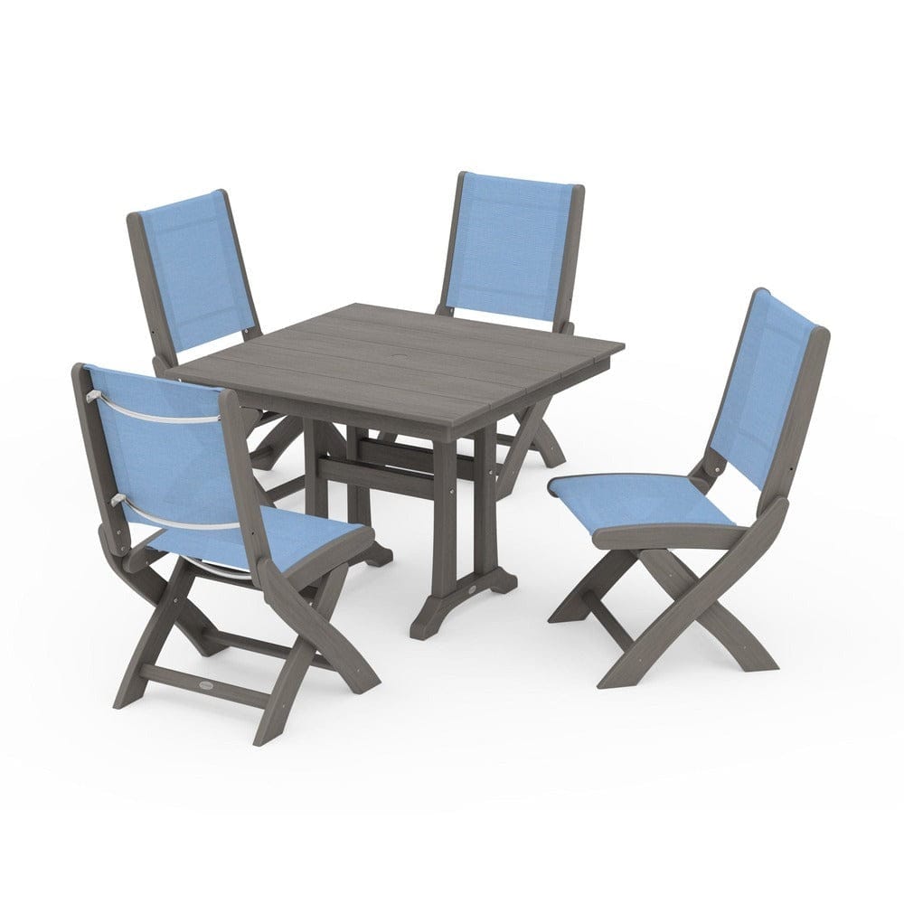 POLYWOOD® Outdoor Furniture POLYWOOD® - Coastal Folding Side Chair 5-Piece Farmhouse Dining Set With Trestle Legs - PWS946