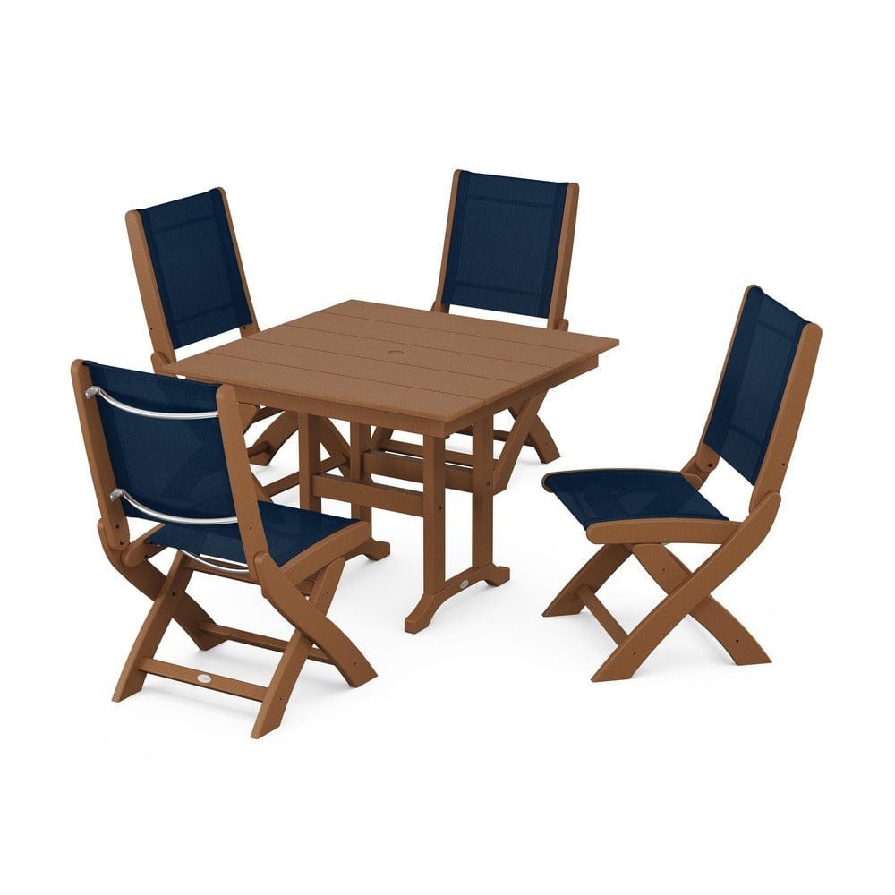 POLYWOOD® - Coastal Folding Side Chair 5-Piece Farmhouse Dining Set - PWS1143 Outdoor Furniture POLYWOOD®