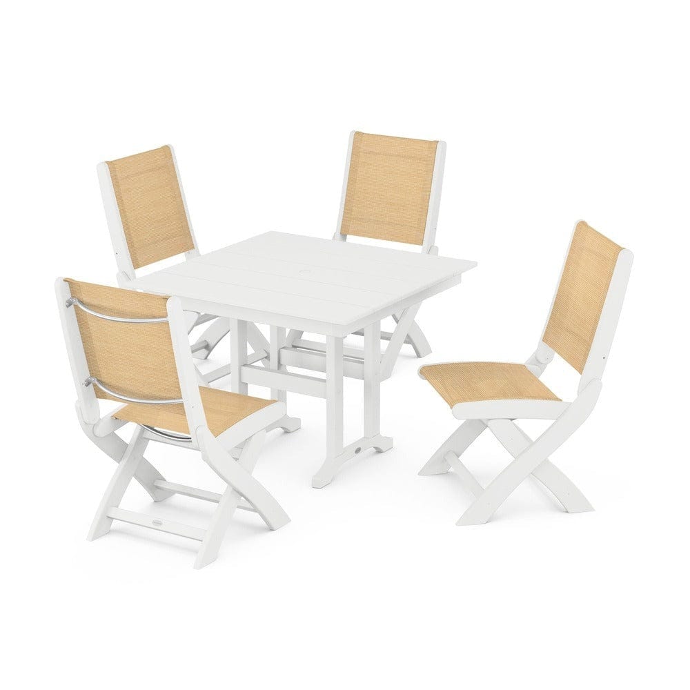 POLYWOOD® - Coastal Folding Side Chair 5-Piece Farmhouse Dining Set - PWS1143