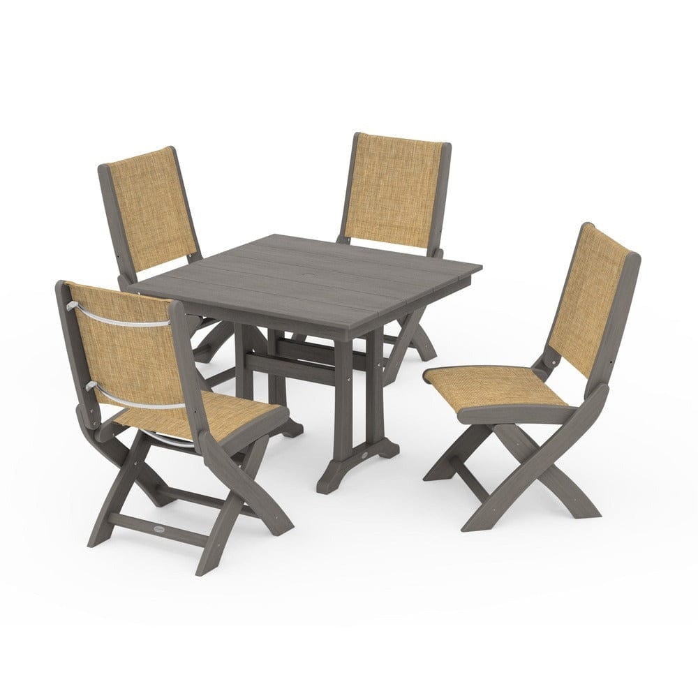POLYWOOD® Outdoor Furniture POLYWOOD® - Coastal Folding Side Chair 5-Piece Farmhouse Dining Set With Trestle Legs - PWS946