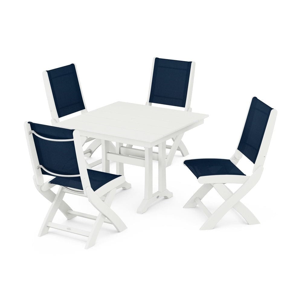 POLYWOOD® Outdoor Furniture POLYWOOD® - Coastal Folding Side Chair 5-Piece Farmhouse Dining Set With Trestle Legs - PWS946