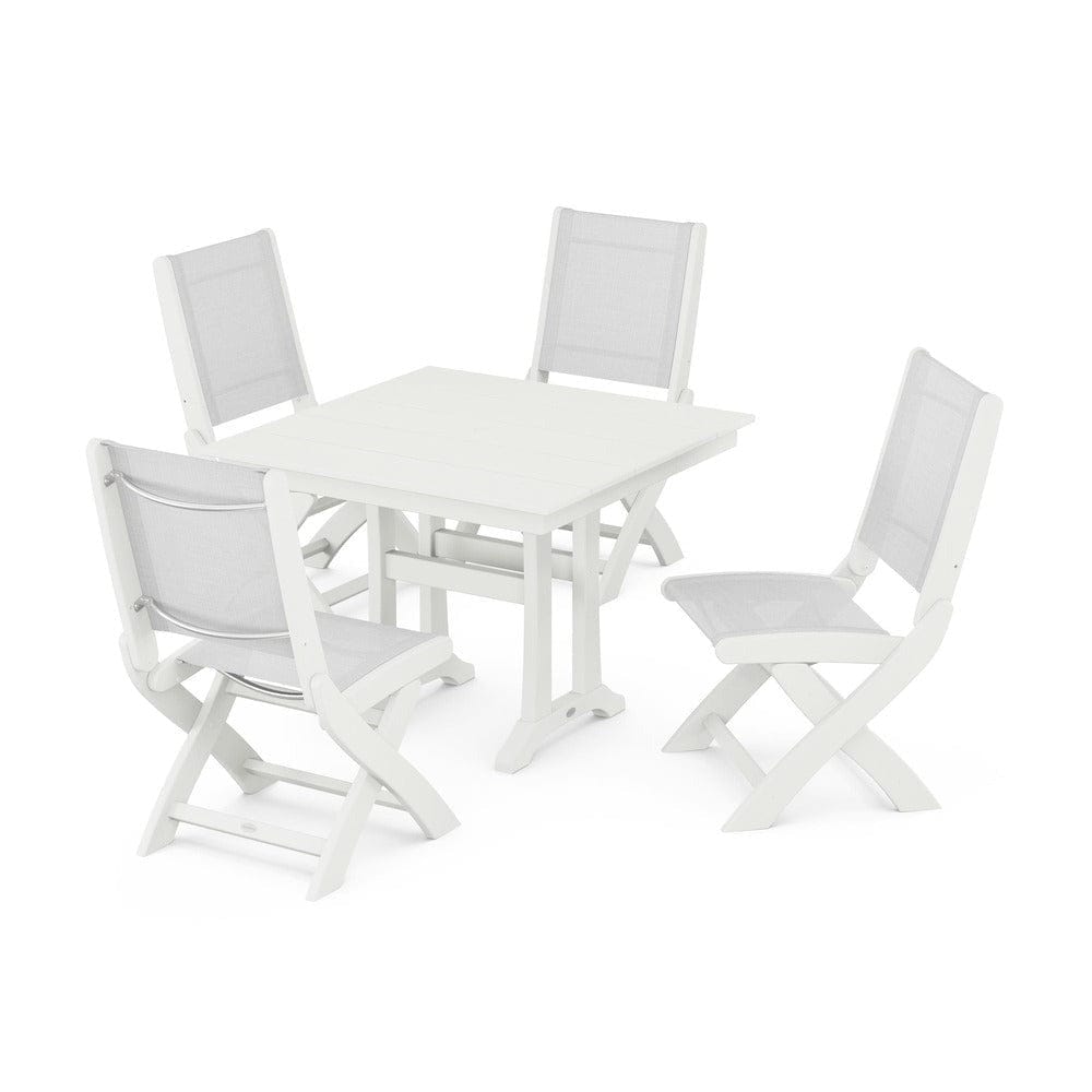 POLYWOOD® - Coastal Folding Side Chair 5-Piece Farmhouse Dining Set With Trestle Legs - PWS946 Outdoor Furniture POLYWOOD®