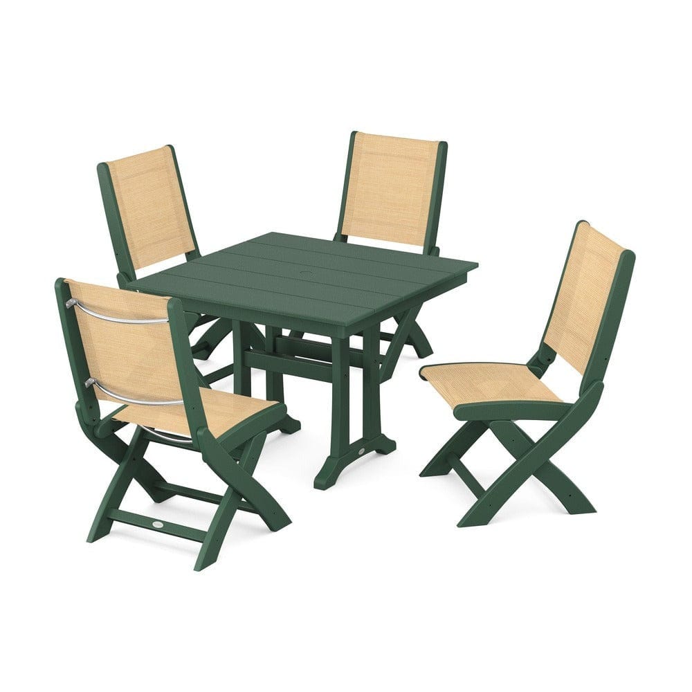 POLYWOOD® - Coastal Folding Side Chair 5-Piece Farmhouse Dining Set With Trestle Legs - PWS946 Outdoor Furniture POLYWOOD®
