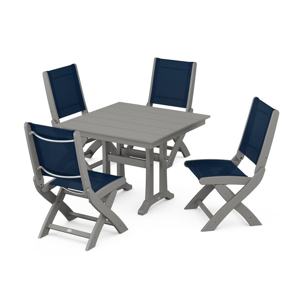 POLYWOOD® - Coastal Folding Side Chair 5-Piece Farmhouse Dining Set With Trestle Legs - PWS946 Outdoor Furniture POLYWOOD®