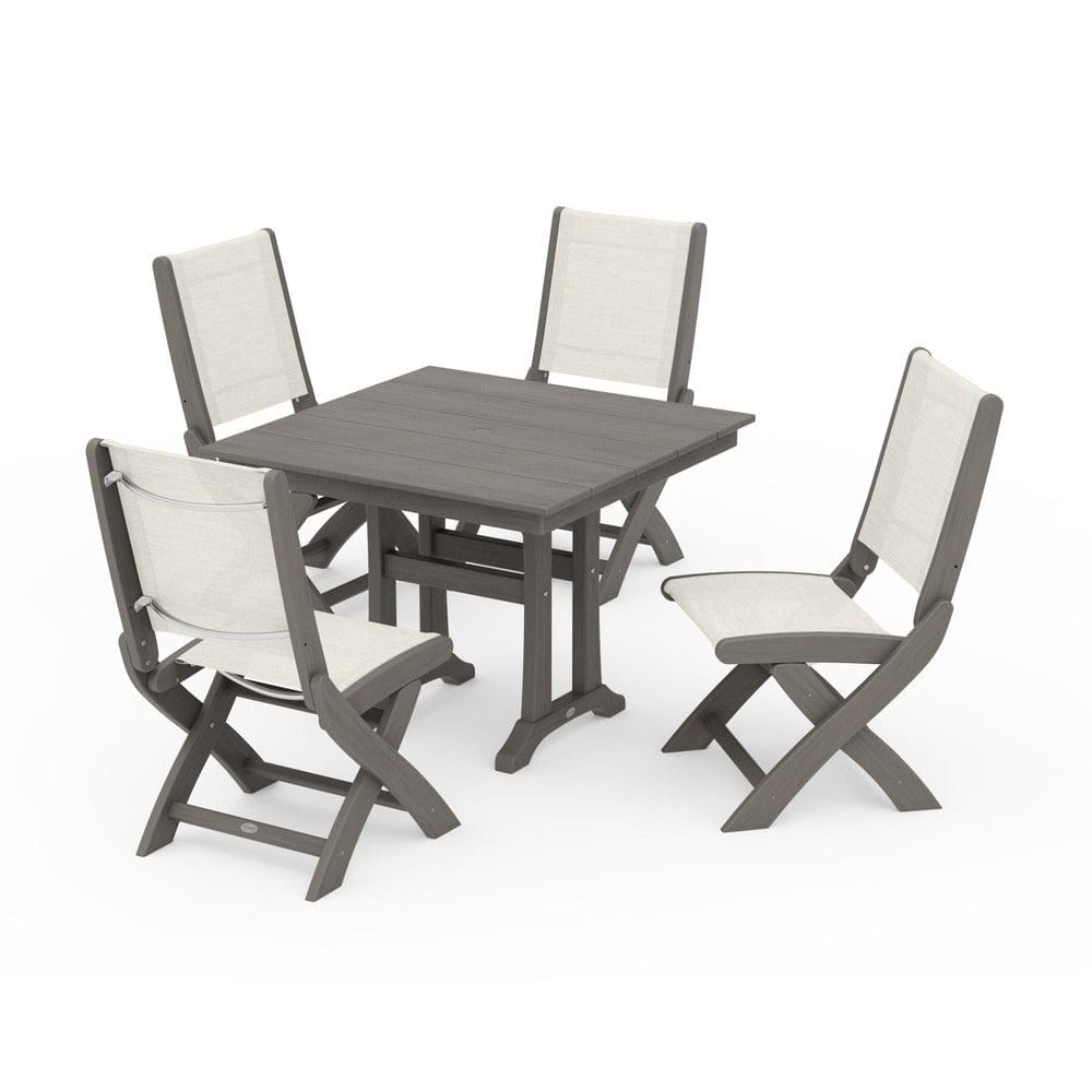 POLYWOOD® Outdoor Furniture POLYWOOD® - Coastal Folding Side Chair 5-Piece Farmhouse Dining Set With Trestle Legs - PWS946