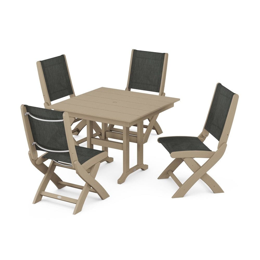 POLYWOOD® Outdoor Furniture POLYWOOD® - Coastal Folding Side Chair 5-Piece Farmhouse Dining Set - PWS1143