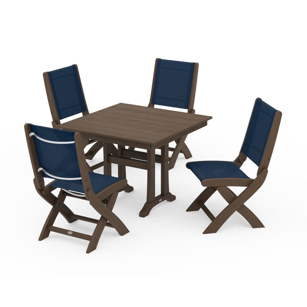POLYWOOD® Outdoor Furniture POLYWOOD® - Coastal Folding Side Chair 5-Piece Farmhouse Dining Set With Trestle Legs - PWS946