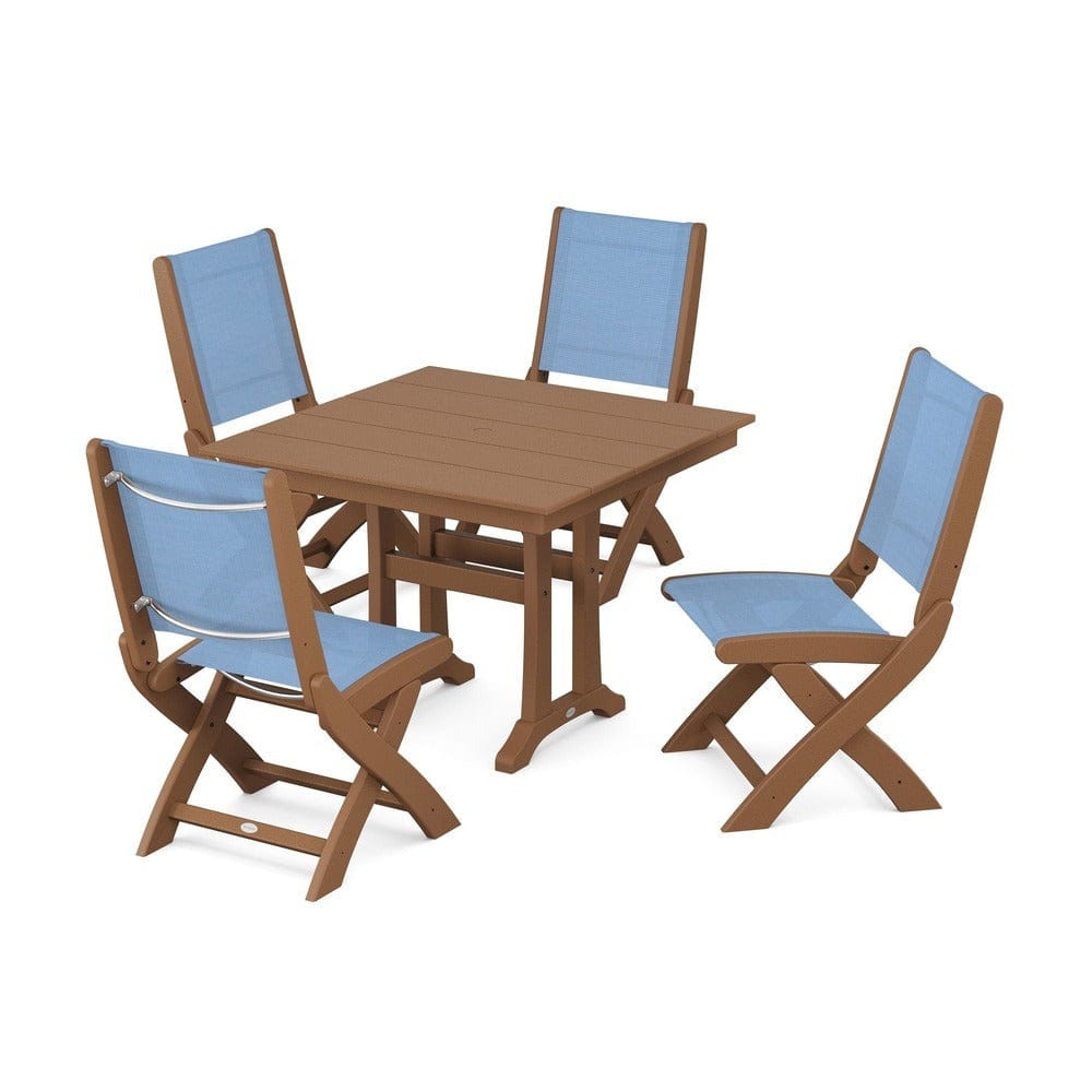 POLYWOOD® - Coastal Folding Side Chair 5-Piece Farmhouse Dining Set With Trestle Legs - PWS946 Outdoor Furniture POLYWOOD®