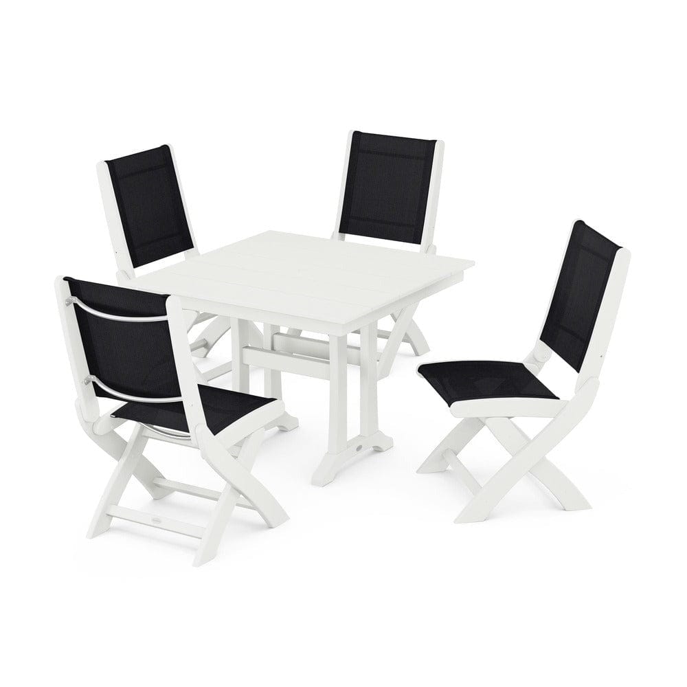POLYWOOD® - Coastal Folding Side Chair 5-Piece Farmhouse Dining Set With Trestle Legs - PWS946 Outdoor Furniture POLYWOOD®