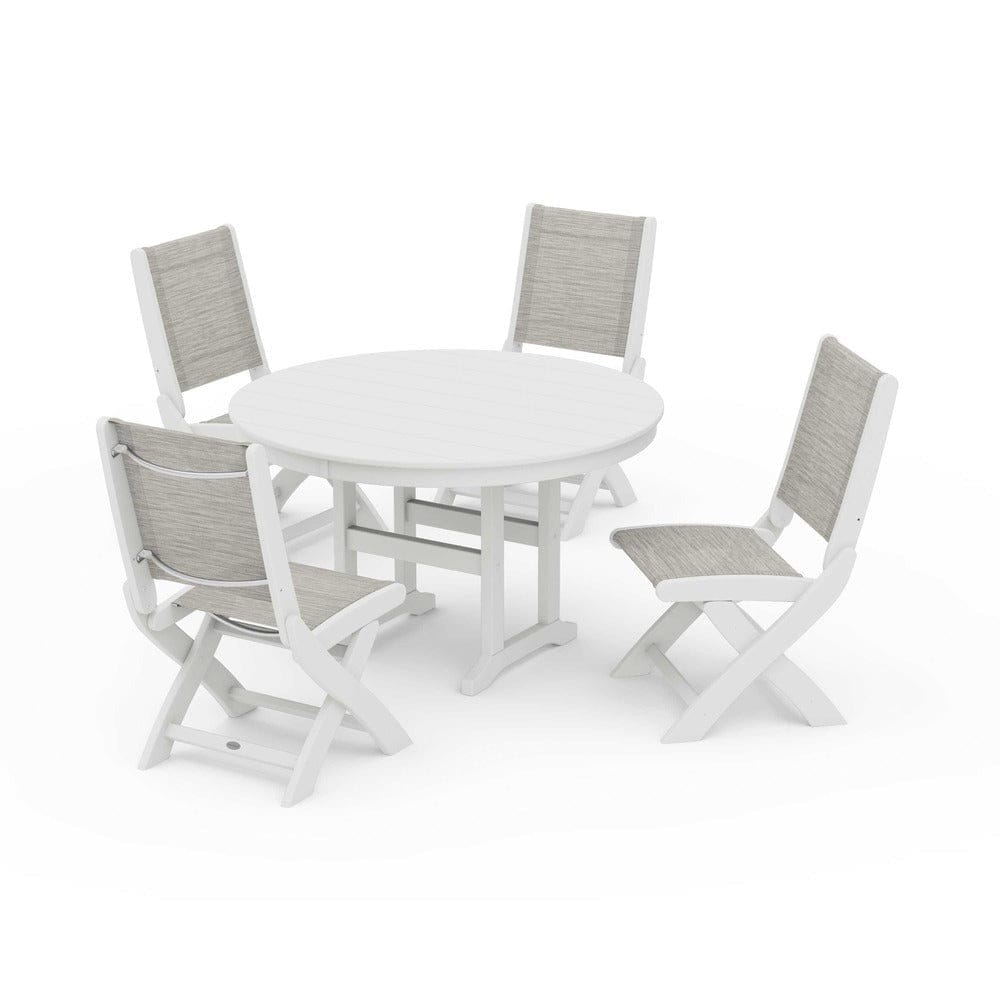 POLYWOOD® Outdoor Furniture POLYWOOD® - Coastal Folding Side Chair 5-Piece Round Dining Set - PWS1358