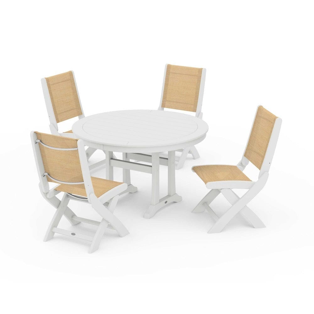 POLYWOOD® Outdoor Furniture POLYWOOD® - Coastal Folding Side Chair 5-Piece Round Dining Set With Trestle Legs - PWS1121