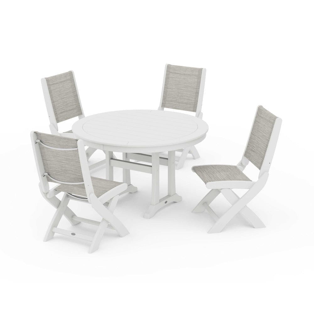 POLYWOOD® Outdoor Furniture POLYWOOD® - Coastal Folding Side Chair 5-Piece Round Dining Set With Trestle Legs - PWS1121