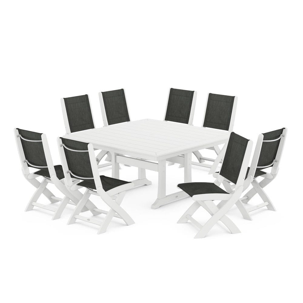 POLYWOOD® - Coastal Folding Side Chair 9-Piece Dining Set with Trestle Legs - PWS1113 Outdoor Furniture POLYWOOD®
