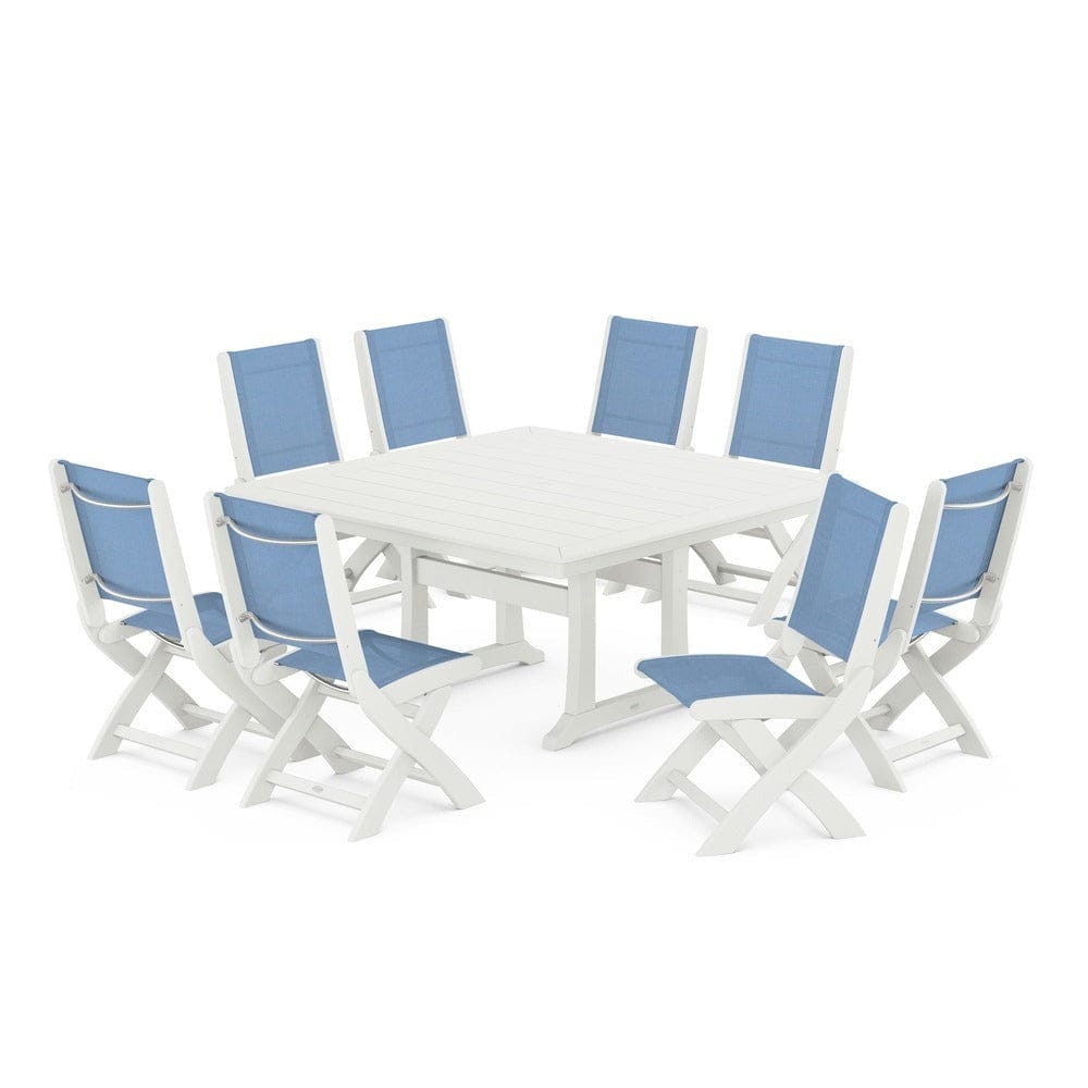 POLYWOOD® Outdoor Furniture POLYWOOD® - Coastal Folding Side Chair 9-Piece Dining Set with Trestle Legs - PWS1113
