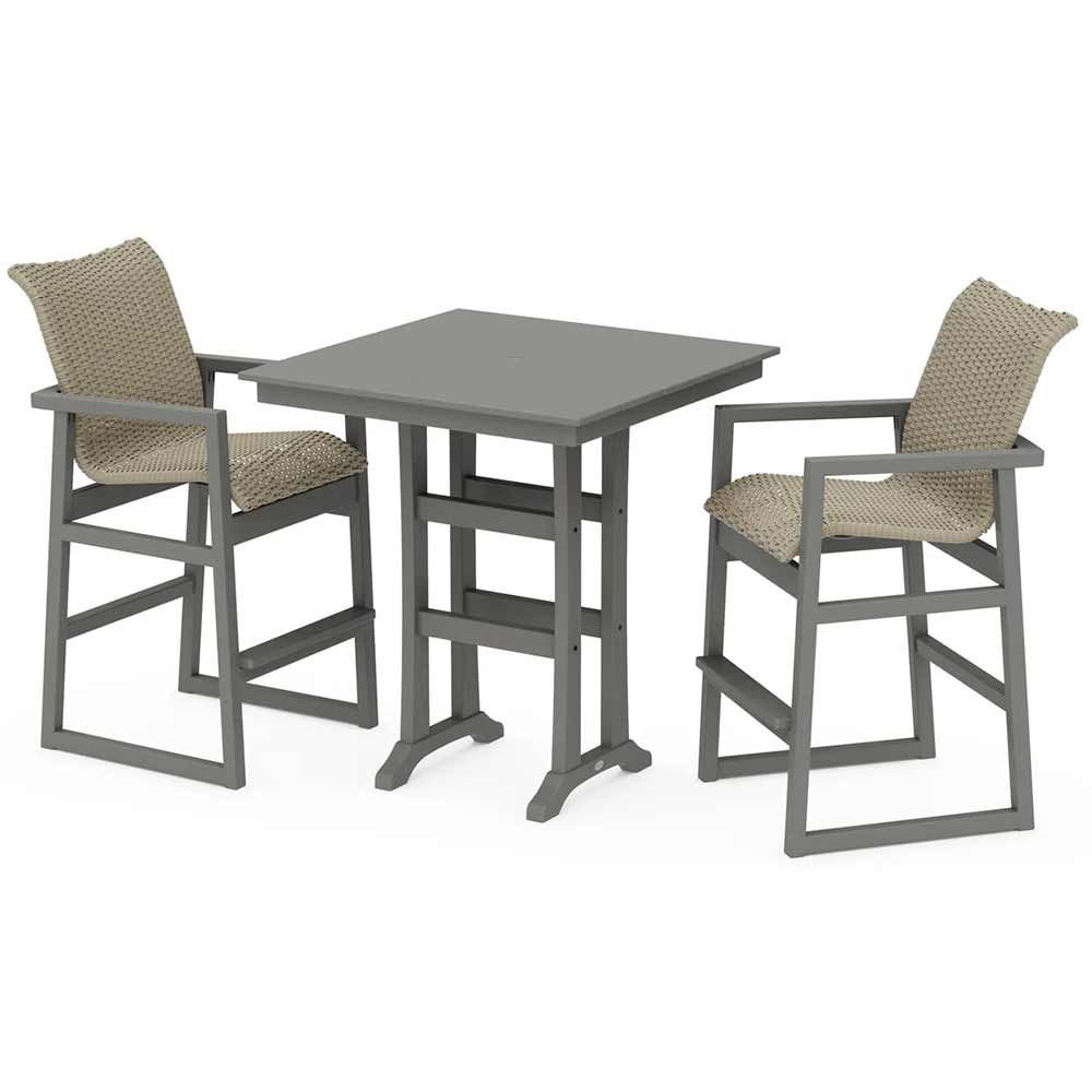 POLYWOOD® EDGE Woven 3-Piece Farmhouse Bar Set with Trestle Legs - PWS2901-1