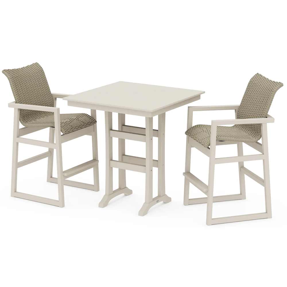 POLYWOOD® EDGE Woven 3-Piece Farmhouse Bar Set with Trestle Legs - PWS2901-1
