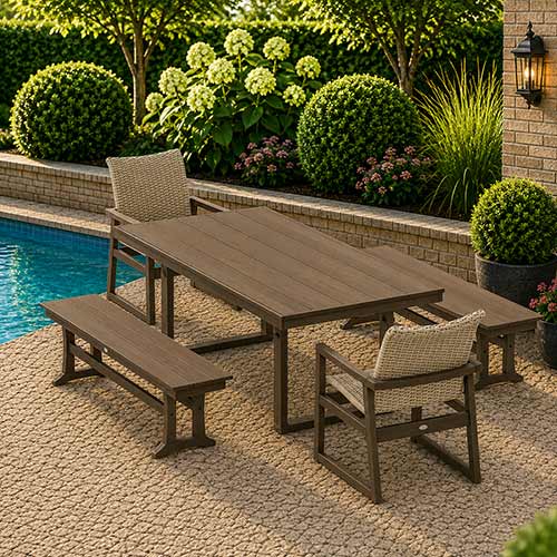 POLYWOOD® EDGE Woven 5-Piece Dining Set with Benches - PWS2883-1