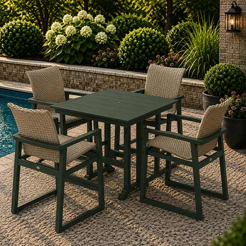 POLYWOOD® EDGE Woven 5-Piece Farmhouse Bar Set with Trestle Legs - PWS2897-1