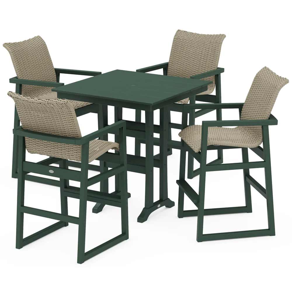 POLYWOOD® EDGE Woven 5-Piece Farmhouse Bar Set with Trestle Legs - PWS2897-1