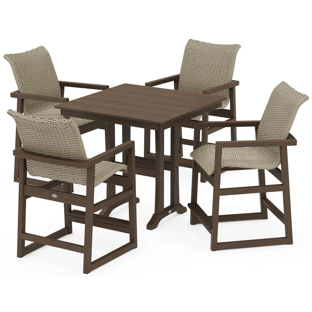 POLYWOOD® EDGE Woven 5-Piece Farmhouse Counter Set with Trestle Legs - PWS2906-1