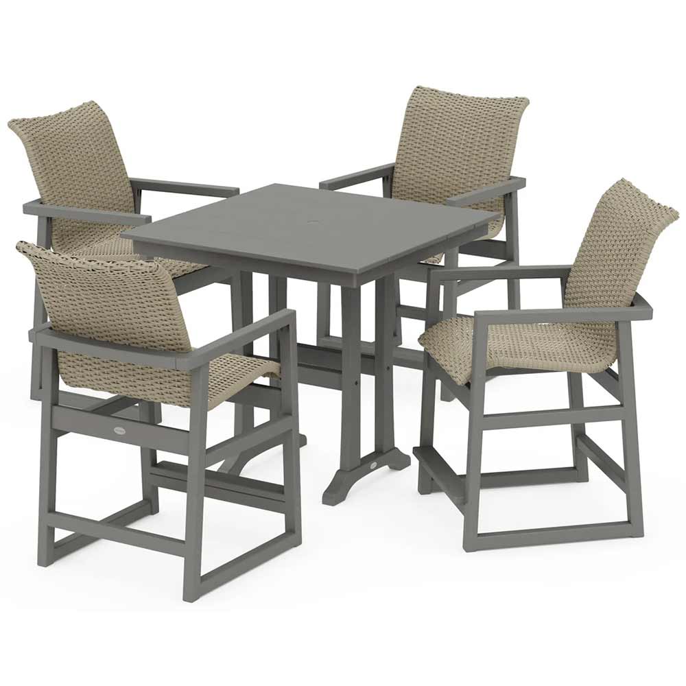 POLYWOOD® EDGE Woven 5-Piece Farmhouse Counter Set with Trestle Legs - PWS2906-1