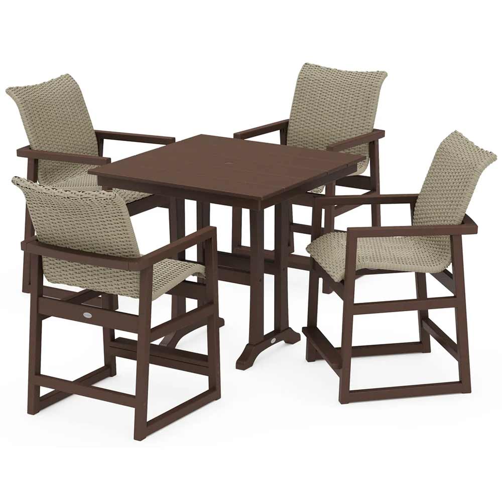 POLYWOOD® EDGE Woven 5-Piece Farmhouse Counter Set with Trestle Legs - PWS2906-1