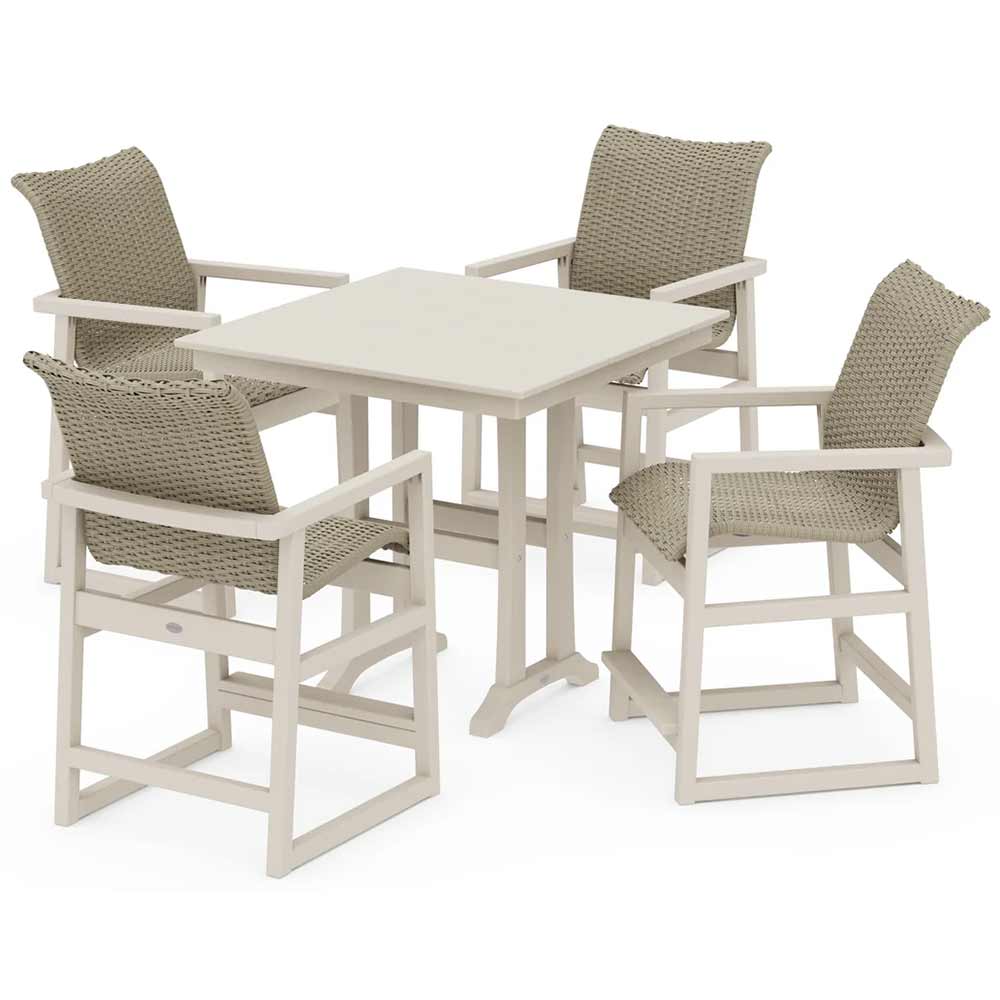 POLYWOOD® EDGE Woven 5-Piece Farmhouse Counter Set with Trestle Legs - PWS2906-1