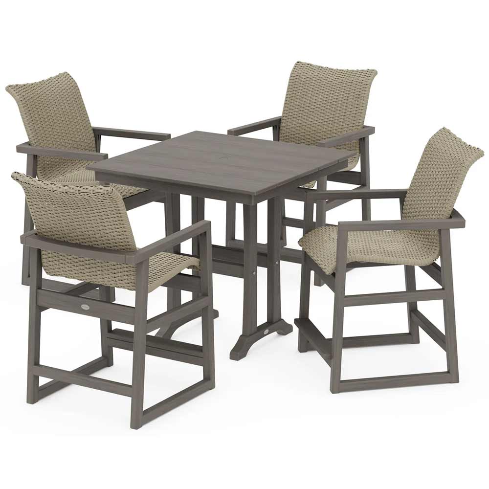POLYWOOD® EDGE Woven 5-Piece Farmhouse Counter Set with Trestle Legs - PWS2906-1